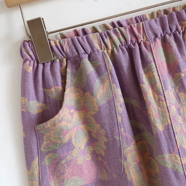 Buddha Stones 2pcs FLoral Pattern Long Sleeve Crew Neck Button Design Shirt Pants With Pockets Cotton Set  - image 20