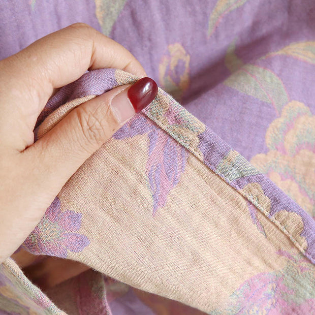 Buddha Stones 2pcs FLoral Pattern Long Sleeve Crew Neck Button Design Shirt Pants With Pockets Cotton Set  - image 15