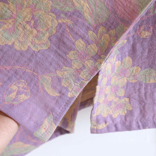 Buddha Stones 2pcs FLoral Pattern Long Sleeve Crew Neck Button Design Shirt Pants With Pockets Cotton Set  - image 14