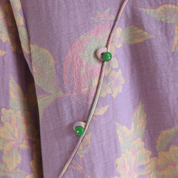 Buddha Stones 2pcs FLoral Pattern Long Sleeve Crew Neck Button Design Shirt Pants With Pockets Cotton Set  - image 11