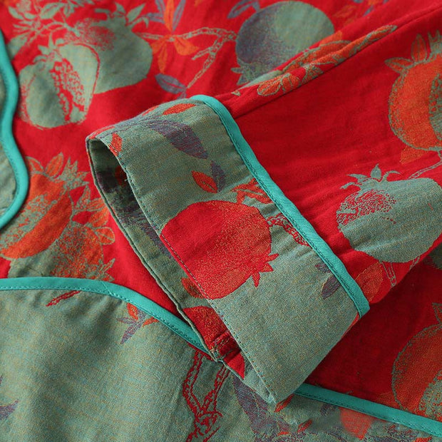 Buddha Stones 2pcs Patchwork Long Sleeve Frog-Button Crew Neck Shirt Pants With Pockets Cotton Set  - image 8