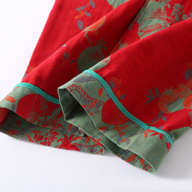 Buddha Stones 2pcs Patchwork Long Sleeve Frog-Button Crew Neck Shirt Pants With Pockets Cotton Set  - image 14