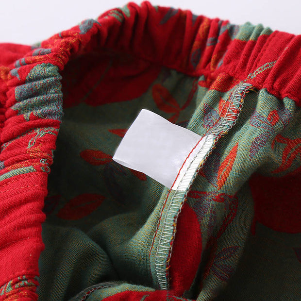 Buddha Stones 2pcs Patchwork Long Sleeve Frog-Button Crew Neck Shirt Pants With Pockets Cotton Set  - image 12