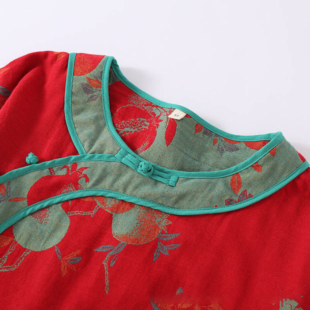 Buddha Stones 2pcs Patchwork Long Sleeve Frog-Button Crew Neck Shirt Pants With Pockets Cotton Set  - image 5