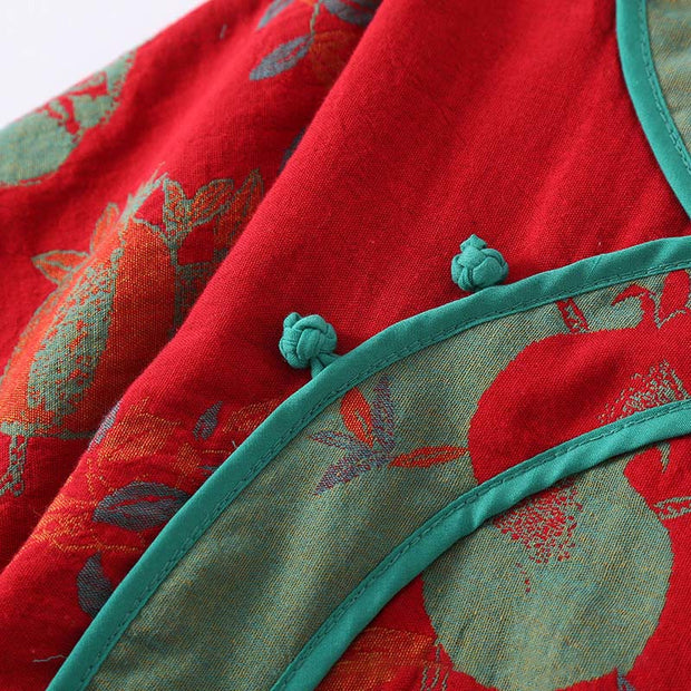 Buddha Stones 2pcs Patchwork Long Sleeve Frog-Button Crew Neck Shirt Pants With Pockets Cotton Set  - image 6