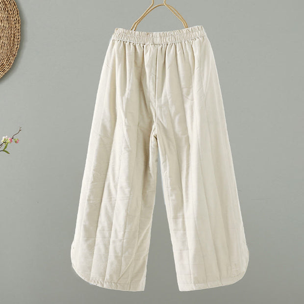 Buddha Stones Women's Ethnic Embroidery Flower Thermal Cotton Pants With Pockets - image 2