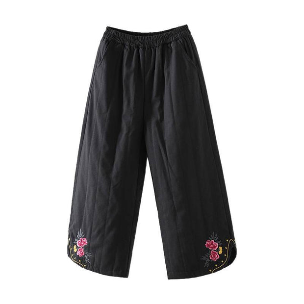 Buddha Stones Women's Ethnic Embroidery Flower Thermal Cotton Pants With Pockets - image 15
