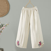 Buddha Stones Women's Ethnic Embroidery Flower Thermal Cotton Pants With Pockets - Beige - US8-10，UK/AU12-14，EU40-42 (2XL) - image 1