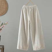 Buddha Stones Women's Pure Color Lace Patchwork Drawstring Thermal Cotton Pants With Pockets - image 15