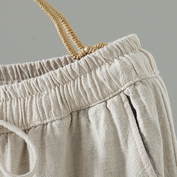 Buddha Stones Women's Pure Color Lace Patchwork Drawstring Thermal Cotton Pants With Pockets - image 18