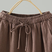 Buddha Stones Women's Pure Color Lace Patchwork Drawstring Thermal Cotton Pants With Pockets - image 2