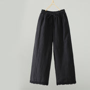 Buddha Stones Women's Pure Color Lace Patchwork Drawstring Thermal Cotton Pants With Pockets - Black - US8-10，UK/AU12-14，EU40-42 (2XL) - image 9