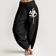 Buddha Stones Pure Cotton Layered Style Chinese Characters Women's Elastic Waist Harem Pants - Black - US16，UK/AU20，EU48 (3XL) - image 5