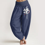 Buddha Stones Pure Cotton Layered Style Chinese Characters Women's Elastic Waist Harem Pants - MidnightBlue - US16，UK/AU20，EU48 (3XL) - image 8