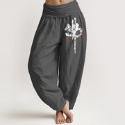 Buddha Stones Pure Cotton Layered Style Chinese Characters Women's Elastic Waist Harem Pants - Gray - US16，UK/AU20，EU48 (3XL) - image 11