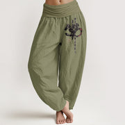 Buddha Stones Pure Cotton Layered Style Chinese Characters Women's Elastic Waist Harem Pants - OliveDrab - US16，UK/AU20，EU48 (3XL) - image 14