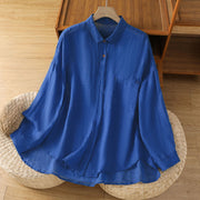 Buddha Stones Fall Commute Lapel Women's Long Sleeve Shirt With Pocket - MediumBlue - US12，UK/AU16，EU44 (2XL) - image 18
