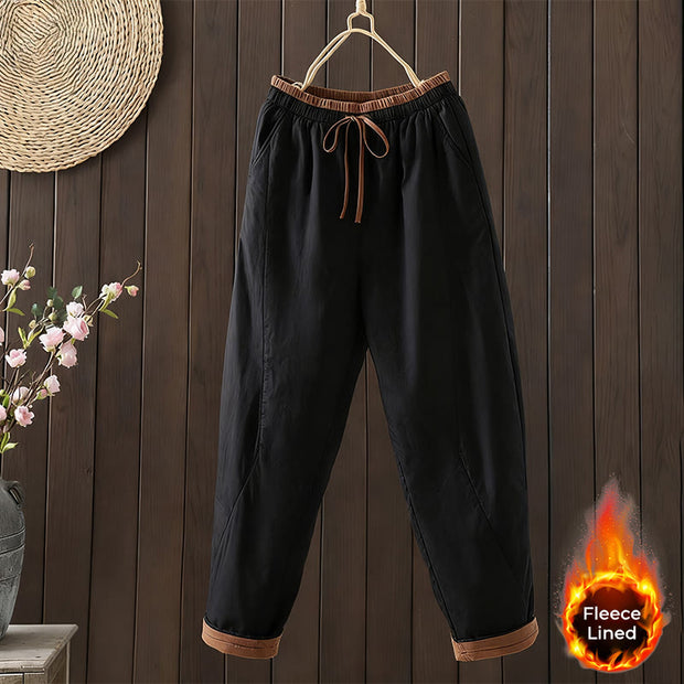 Buddha Stones Plain Cotton Fleece-lined Women's Harem Thermal Pants With Pockets - Black - US8-10，UK/AU12-14，EU40-42 (2XL) - image 1
