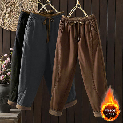 Buddha Stones Plain Cotton Fleece-lined Women's Harem Thermal Pants With Pockets - image 0