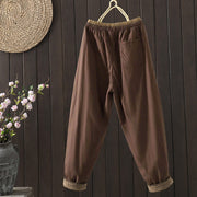 Buddha Stones Plain Cotton Fleece-lined Women's Harem Thermal Pants With Pockets - image 6