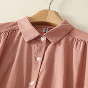 Buddha Stones Fall Solid Color Lapel Buttons Long Sleeve Cotton Midi Dress With Pockets - image 3