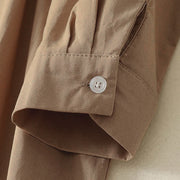Buddha Stones Fall Solid Color Lapel Buttons Long Sleeve Cotton Midi Dress With Pockets - image 13