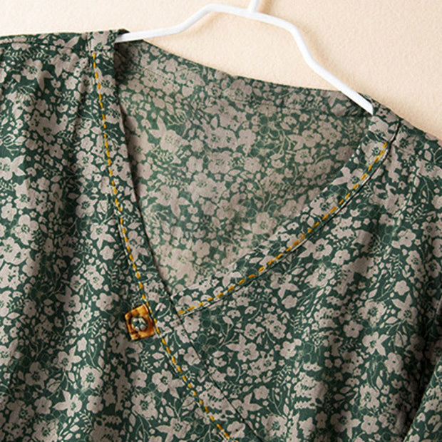 Buddha Stones Spring V-Neck Printed Floral Pattern Women's Long Sleeve Shirt - image 10