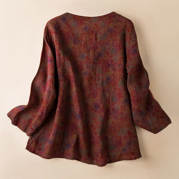 Buddha Stones Spring V-Neck Printed Floral Pattern Women's Long Sleeve Shirt - image 20