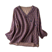 Buddha Stones Spring V-Neck Printed Floral Pattern Women's Long Sleeve Shirt - image 18