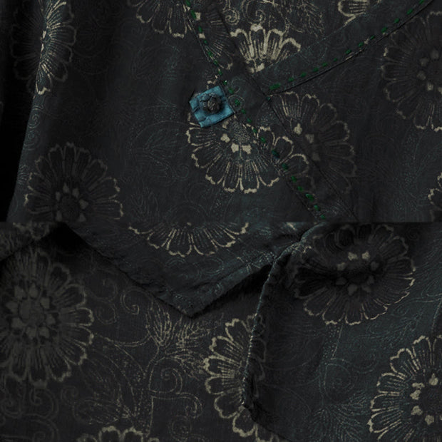 Buddha Stones Spring V-Neck Printed Floral Pattern Women's Long Sleeve Shirt - image 3