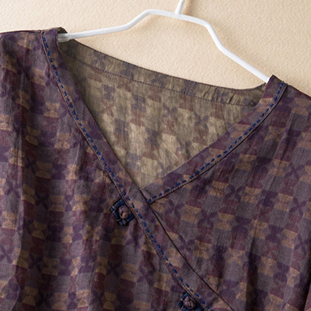 Buddha Stones Spring V-Neck Printed Floral Pattern Women's Long Sleeve Shirt - image 14