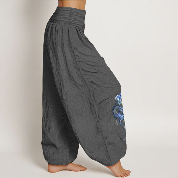 Buddha Stones Pure Cotton Striking Dragon Pattern Women's Elastic Waist Harem Pants - image 10
