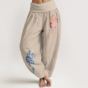 Buddha Stones Pure Cotton Striking Dragon Pattern Women's Elastic Waist Harem Pants - PapayaWhip - US16，UK/AU20，EU48 (3XL) - image 11