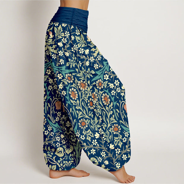 Buddha Stones Pure Cotton Retro Flowers Leaves Pattern Women's Elastic Waist Harem Pants - image 7