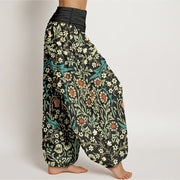 Buddha Stones Pure Cotton Retro Flowers Leaves Pattern Women's Elastic Waist Harem Pants - image 10