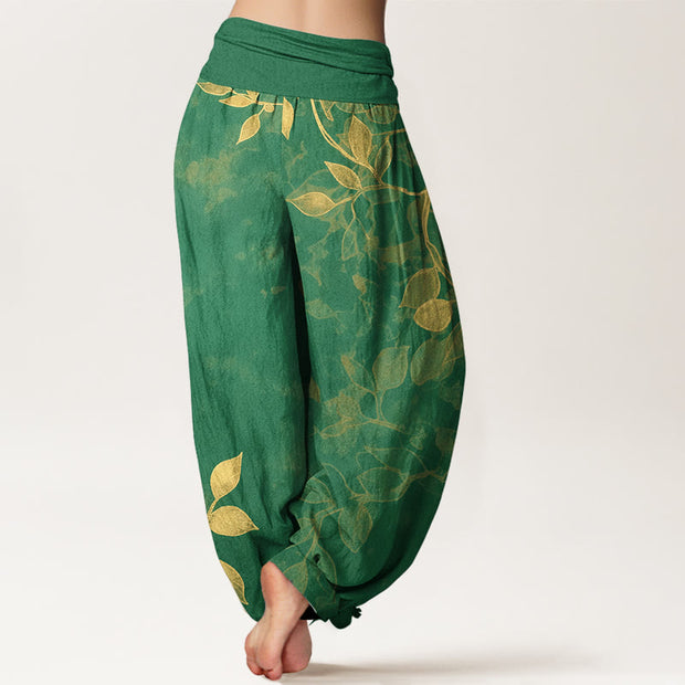 Buddha Stones Pure Cotton Softly Colored Leaves Pattern Women's Elastic Waist Harem Pants - image 1