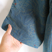 Buddha Stones Jacquard Flowers Pattern Frog-Button Stand Collar Long Sleeve Cotton Midi Dress - image 6