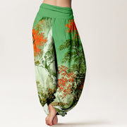 Buddha Stones Pure Cotton Color Coordinated Landscape Tree Pattern Women's Elastic Waist Harem Pants - image 2