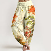 Buddha Stones Pure Cotton Color Coordinated Landscape Tree Pattern Women's Elastic Waist Harem Pants - LemonChiffon - US16，UK/AU20，EU48 (3XL) - image 8
