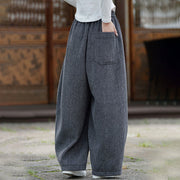 Buddha Stones Winter Men's Pure Color Drawstring Design Cotton High Waist Pants With Pockets - image 19