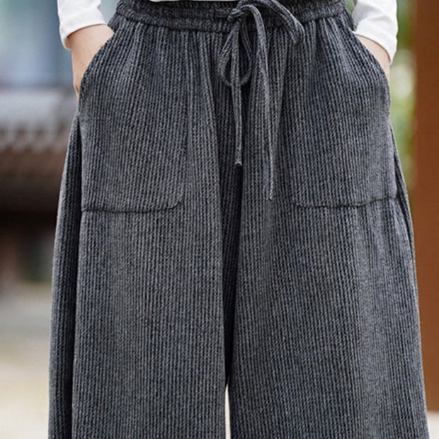 Buddha Stones Winter Men's Pure Color Drawstring Design Cotton High Waist Pants With Pockets - image 21