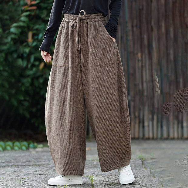 Buddha Stones Winter Men's Pure Color Drawstring Design Cotton High Waist Pants With Pockets - image 2