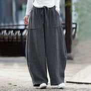 Buddha Stones Winter Men's Pure Color Drawstring Design Cotton High Waist Pants With Pockets - image 11