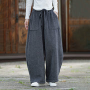 Buddha Stones Winter Men's Pure Color Drawstring Design Cotton High Waist Pants With Pockets - image 14