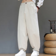 Buddha Stones Fall Sports Men's Pure Color Button Design Cotton Pants With Pockets - image 18