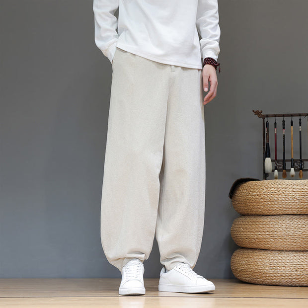 Buddha Stones Fall Sports Men's Pure Color Button Design Cotton Pants With Pockets - Beige - US/UK/AU46，EU56 (5XL) - image 13