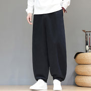 Buddha Stones Fall Sports Men's Pure Color Button Design Cotton Pants With Pockets - Black - US/UK/AU46，EU56 (5XL) - image 9