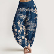 Buddha Stones Pure Cotton Simple Flowers Stream Pattern Women's Elastic Waist Harem Pants - DarkBlue - US16，UK/AU20，EU48 (3XL) - image 0