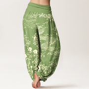 Buddha Stones Pure Cotton Simple Flowers Stream Pattern Women's Elastic Waist Harem Pants - image 9