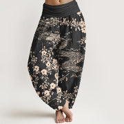 Buddha Stones Pure Cotton Simple Flowers Stream Pattern Women's Elastic Waist Harem Pants - Black - US16，UK/AU20，EU48 (3XL) - image 5
